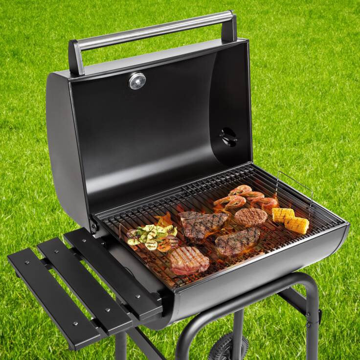 Moveable Trolley Barrel Barbecue Charcoal BBQ Grill Smoker with Trolley
