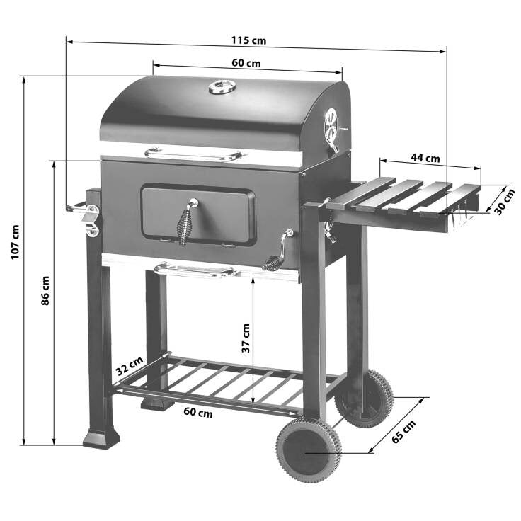 Movable Barbecue Grills Charcoal with Thermometer BBQ Grill Trolley Smoker with Side Table