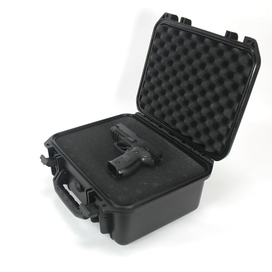Waterproof Tactical Hand Gun PP Protective Foam Mould Tray Hard Gun Case With Fabric Shoulder Strap Black