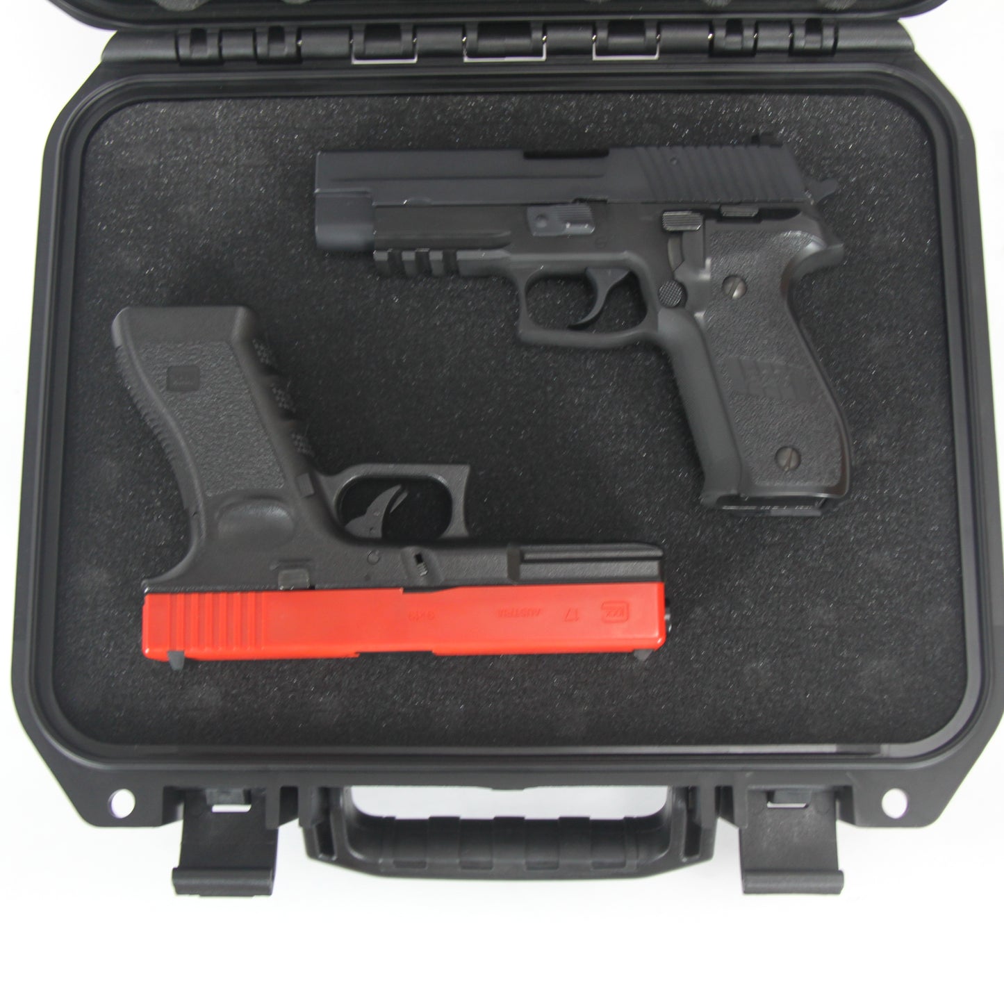 Waterproof Tactical Hand Gun PP Protective Foam Mould Tray Hard Gun Case With Fabric Shoulder Strap Black