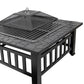 3 in 1 Fire Pit Outdoor Warmer Wood Charcoal Square Fire Table Charcoal Grill with Poker and Flame Screen Bonfire