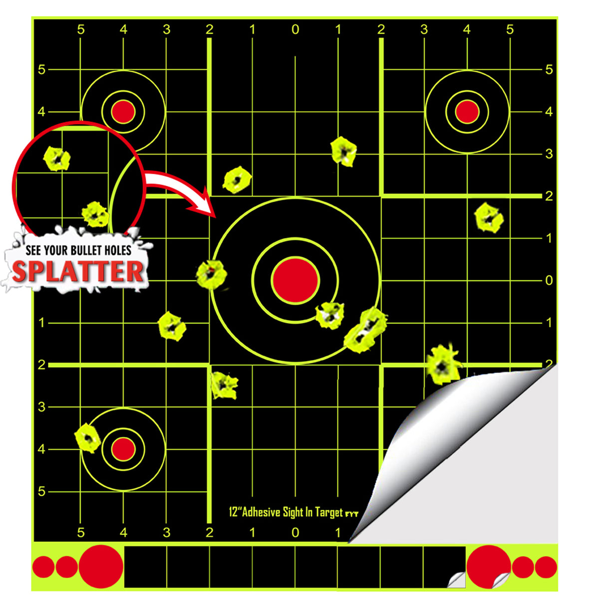 Paquet De 25 Cibles Adhésives Splatterburst 30.5 Cm - Impacts Jaunes Brillants Pour Tir Rifle Pistol Airsoft