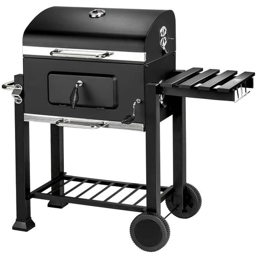 Movable Barbecue Grills Charcoal with Thermometer BBQ Grill Trolley Smoker with Side Table
