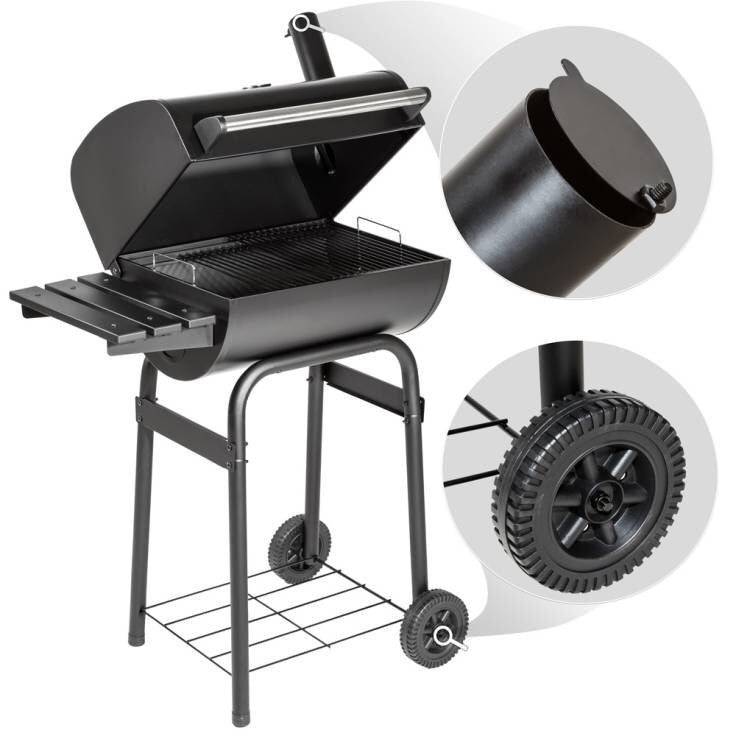 Moveable Trolley Barrel Barbecue Charcoal BBQ Grill Smoker with Trolley