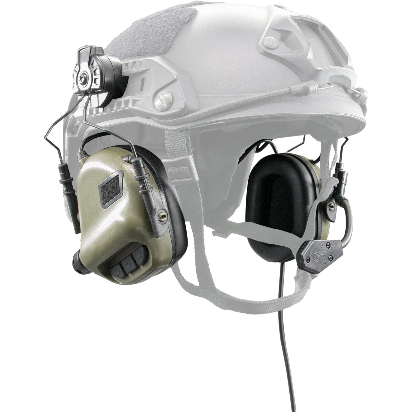 Electronic Noise Reduction Communication Earmuffs for ARC ( FAST Helmet ) with a Communication Line